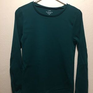 J. Crew Fine Rib Cotton Tee. Green Long Sleeve